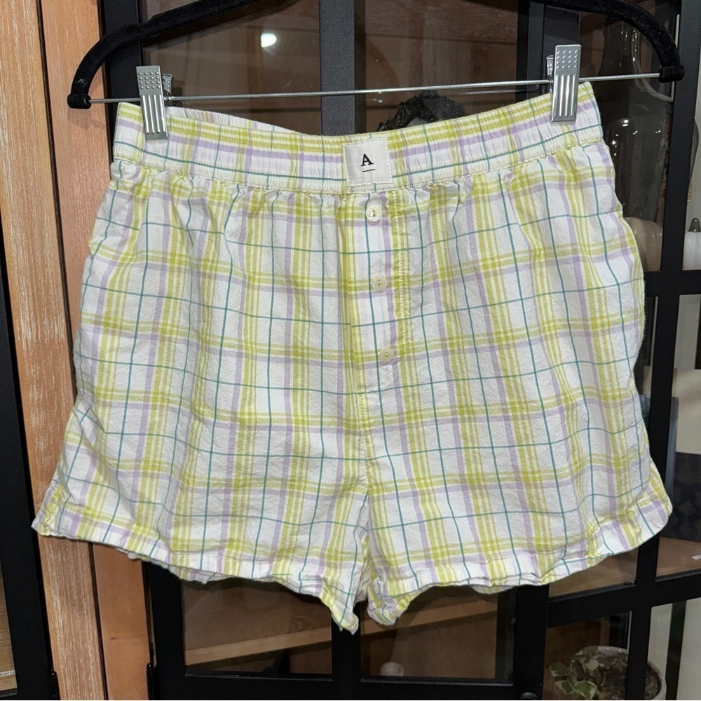 Anthropologie boxer shorts striped pajamas parke daily drills plaid dairy boy